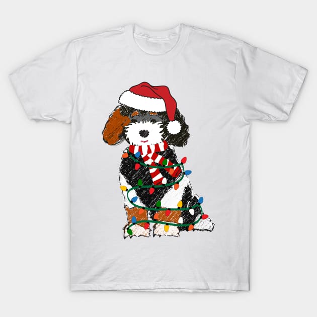 Cute Bernedoodle Wrapped In Christmas Lights T-Shirt by emrdesigns